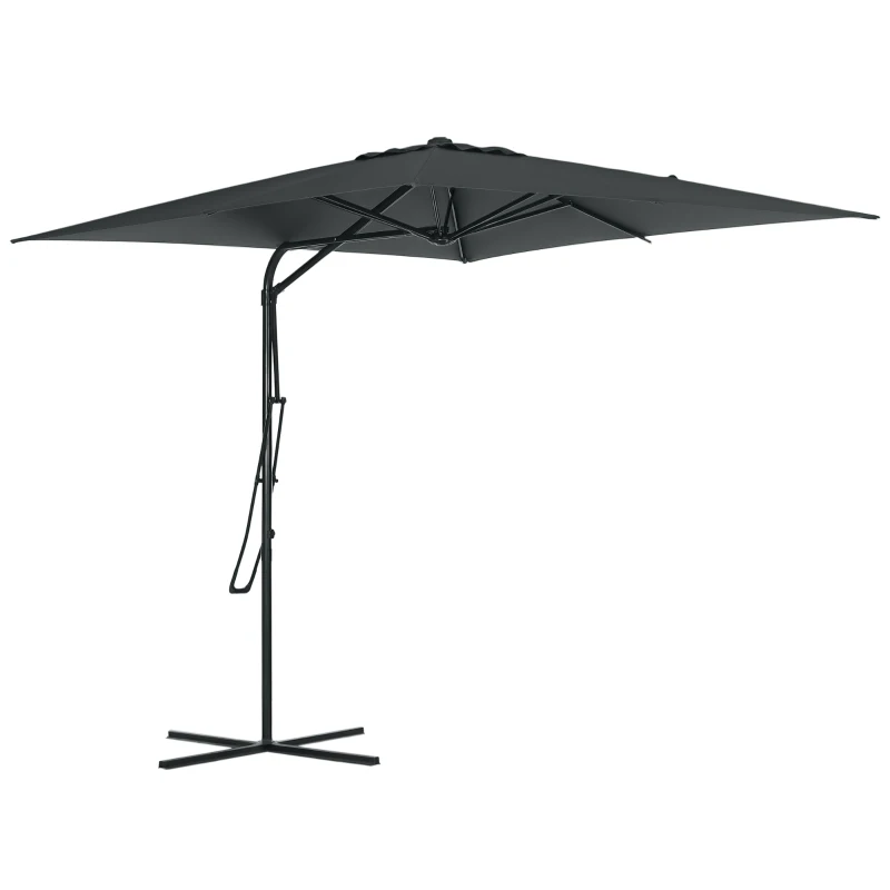 Outsunny Parasol déporté carré 2,5 x 2,5 m, parasol de jardin extérieur protection UV base croisée incluse gris foncé
