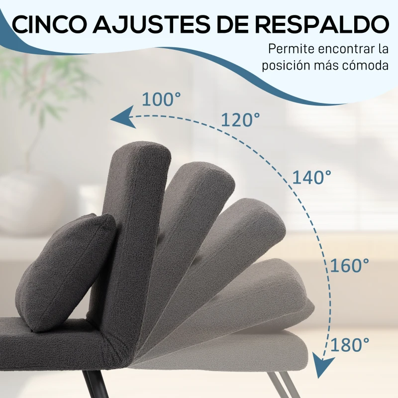 HOMCOM Sofá Cama Individual Plegable Silla Cama Convertible 4 en 1 Respaldo Ajustable de 5 Niveles y Almohada 63x73x81 cm Gris