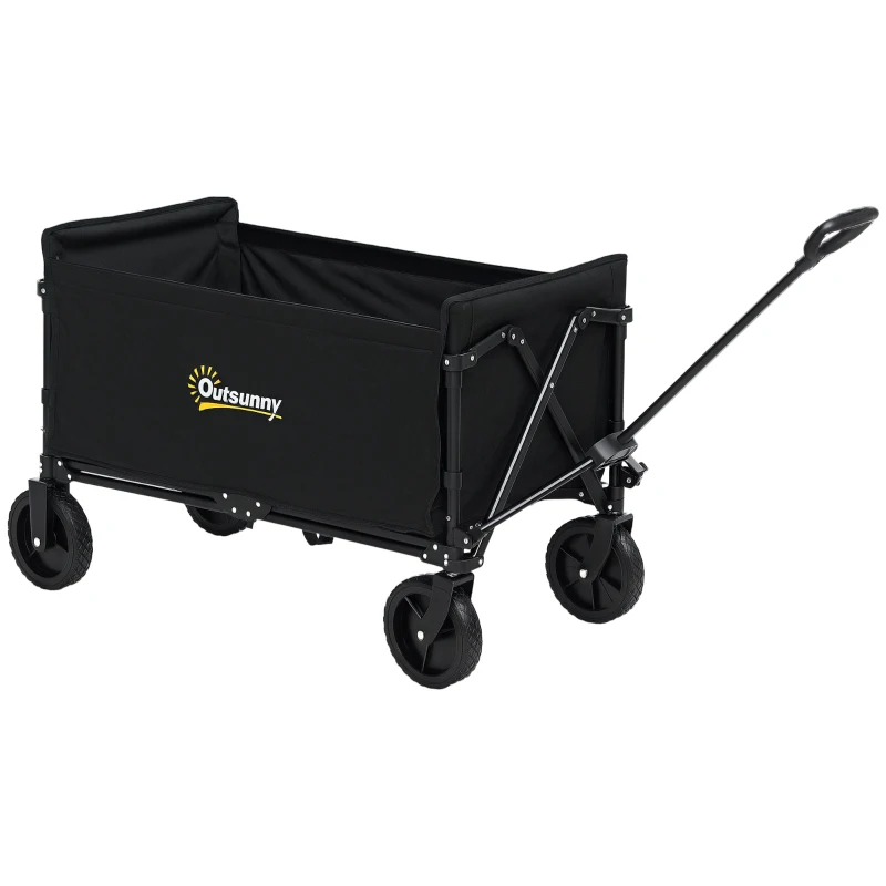 Outsunny 120L Festival Trolley on Wheels, Folding & Compact Camping Trolley Cart with Adjustable Handle for Garden, Beach, Fishing, Black