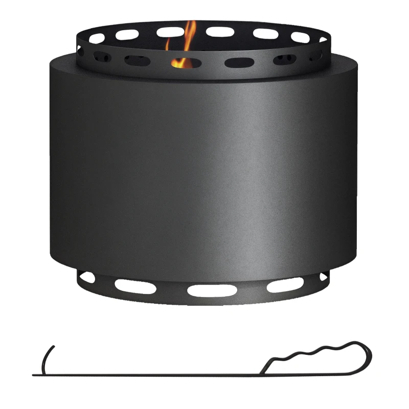 Outsunny Smokeless Fire Pit, 48.5cm Portable Wood Burning Firepit with Poker for Garden Camping Bonfire Party, Metal, Black
