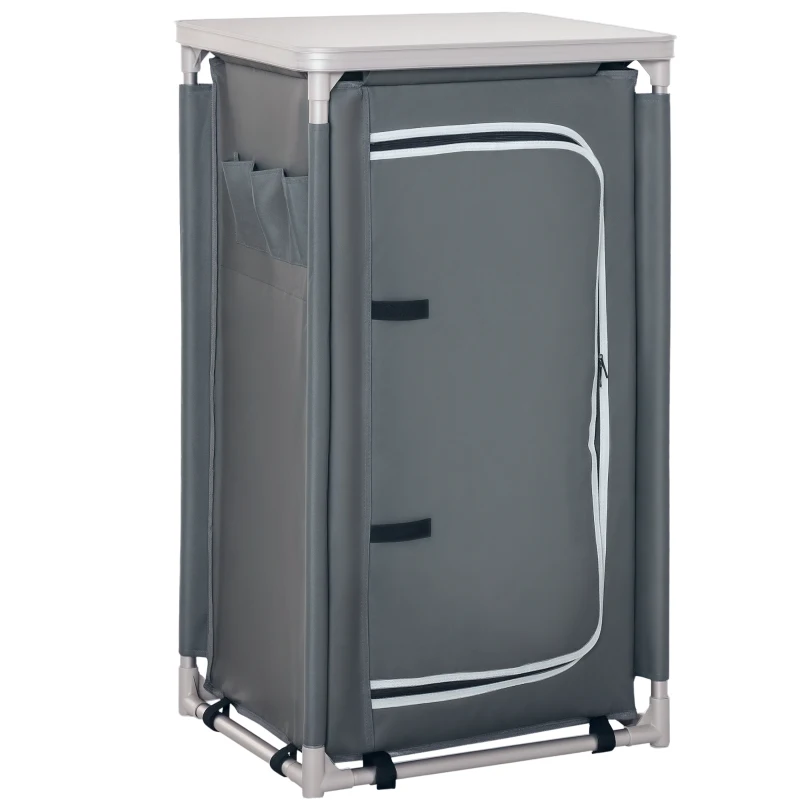 Outsunny Cuisine de camping meuble de camping avec étagères, sac de transport structure en aluminium 60 x 50 x 104,5 cm gris