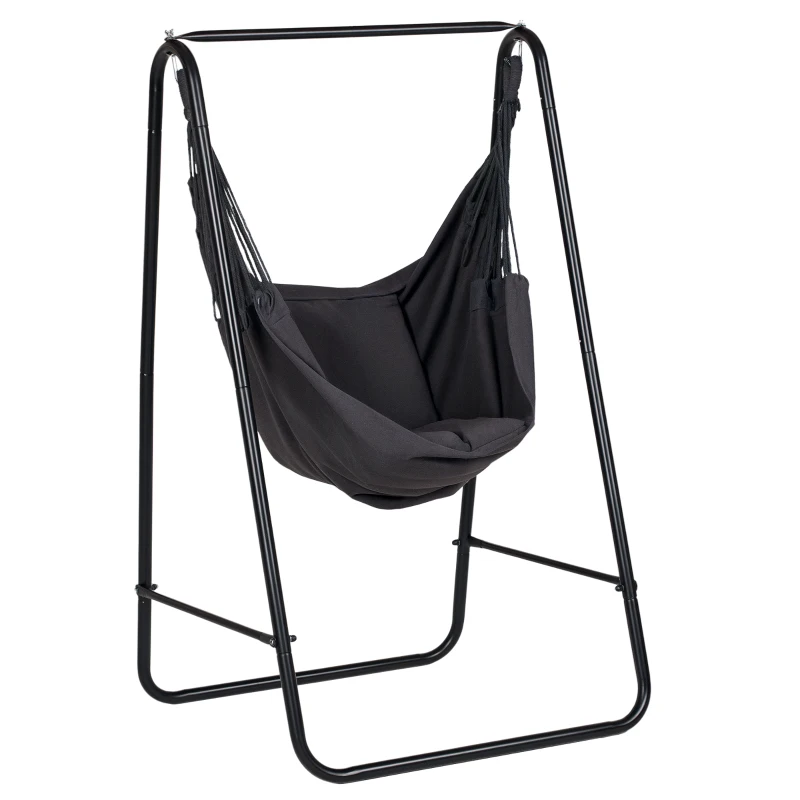 Outsunny Hammock Chair with Stand, Hammock Swing Chair with Cushion, Dark Grey