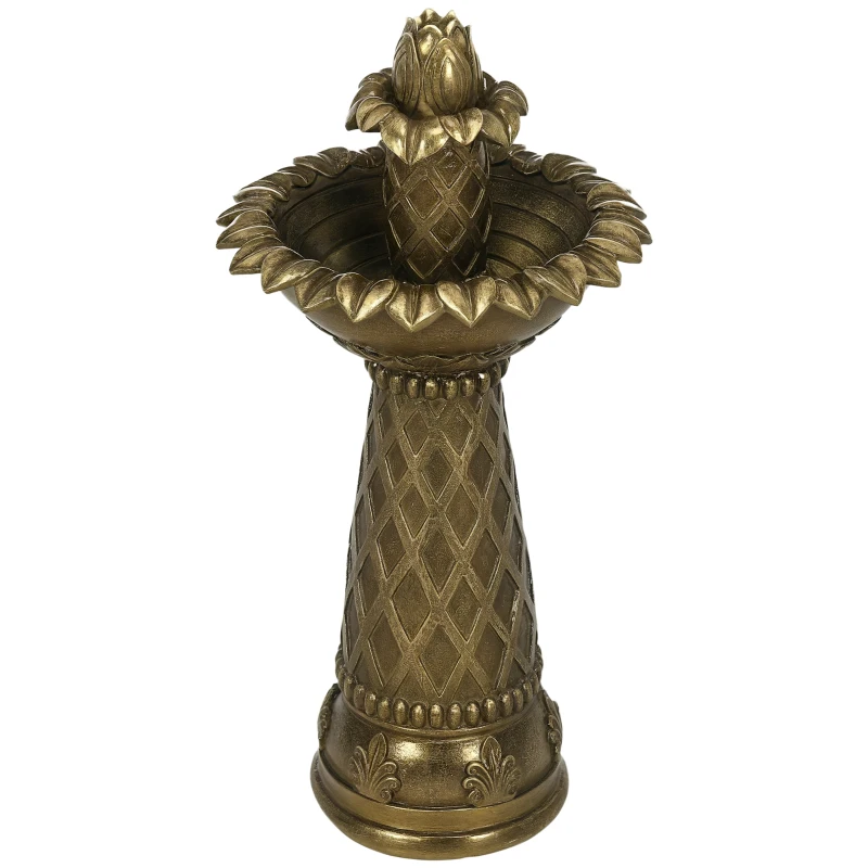 Outsunny 2-Tier Outdoor Waterfall Fountain, Freestanding Self-Contained Cascading Water Feature Garden Landscape with Electric Pump, Brown Flower