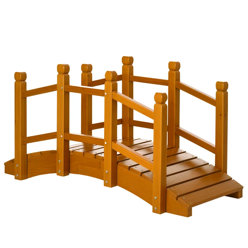 Outsunny Wooden Garden Bridge with Safety Railings, Arc Footbridge for Pond Backyard Stream, Brown