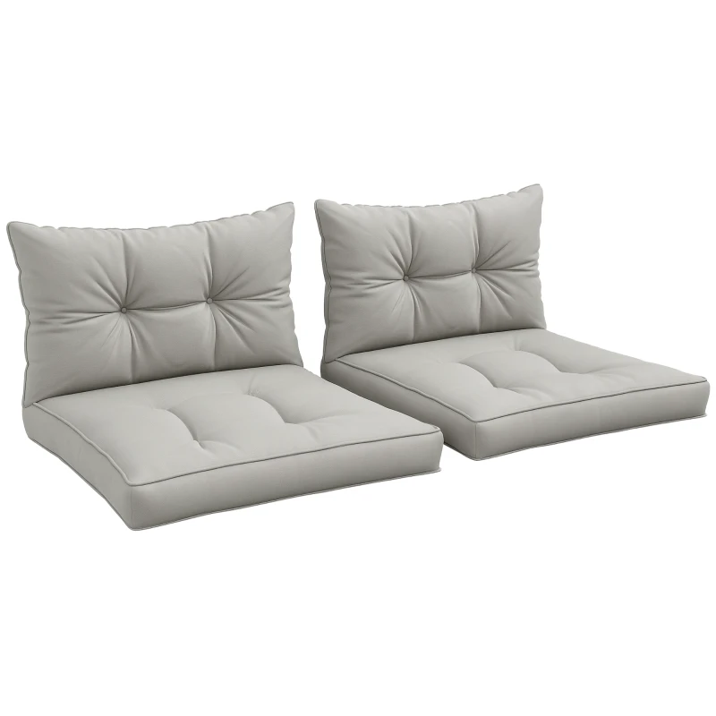 Outsunny 2-Piece Seat Cushions Back Pillows Replacement, Patio Chair Cushions Set for Indoor Outdoor, Light Grey