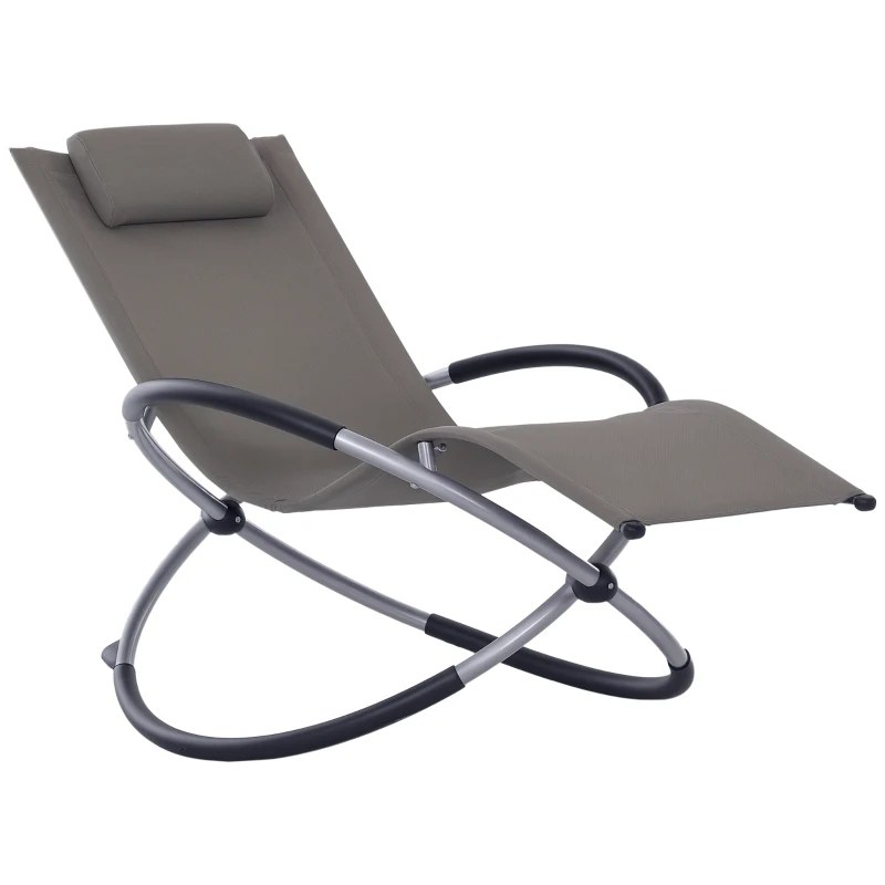 Outsunny Outdoor Orbital Lounger Zero Gravity Patio Chaise Sun Lounger Foldable Rocking Chair with Pillow, Grey