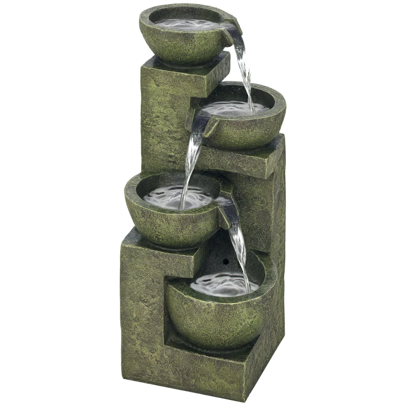 Outsunny Garden Water Feature Waterfall Fountain with 4-Tier Stone Look Bowls, Adjustable Flow