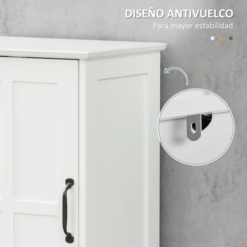 kleankin Columna de Baño con 2 Puertas 1 Cajón Estante Abierto y 2 Armarios con Estante Ajustable 40x30x164 cm Blanco