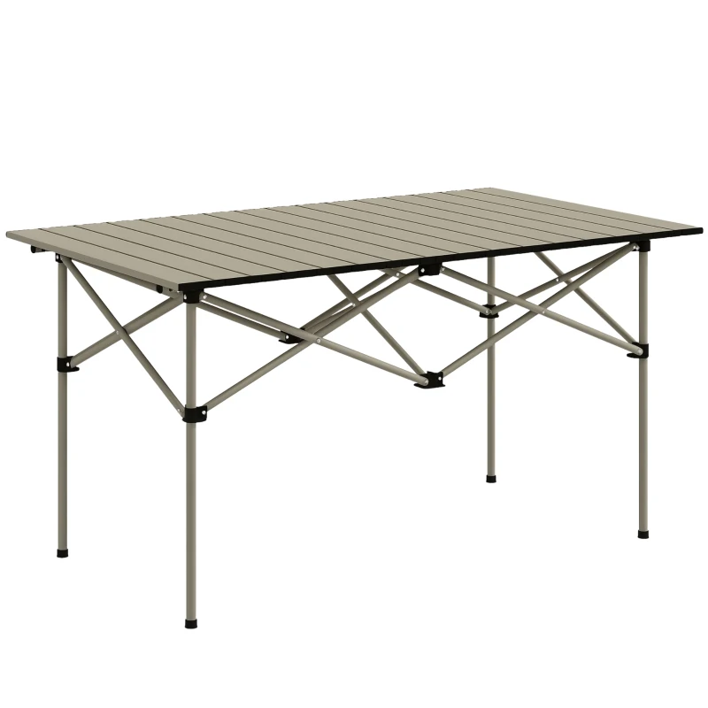 Outsunny Mesa de Campismo Dobrável de Metal com Tampo Enrolável e Bolsa de Transporte Mesa de Piquenique Portátil 95x55x50 cm Marrom Claro