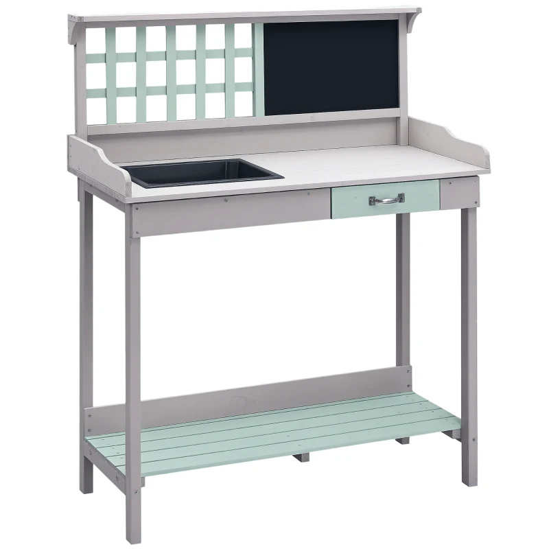 HOMCOM Tavolo da Lavoro da Giardino con Ripiano Inferiore Cassetto Lavagna per Piante Legno 92x42.5x119.5cm