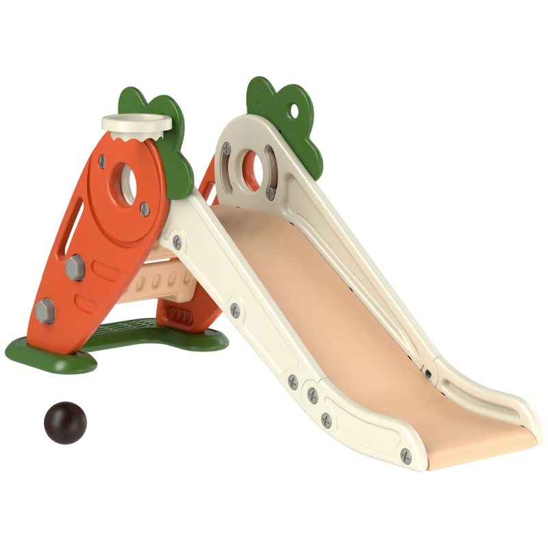 AIYAPLAY Toboggan pour enfants, pliable 3 en 1 avec panier de basket, escalade, usage intérieur extérieur, de 1 à 3 ans, orange