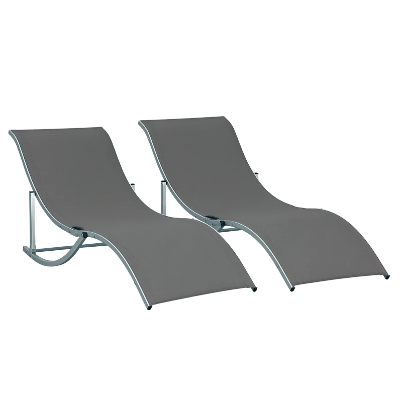 Outsunny Conjunto 2 Espreguiçadeiras Ergonômicas Dobráveis em Forma de S com Estrutura de Alumínio Textilene para Piscina Pátio Jardim e Varanda 165x61x63cm Cinza