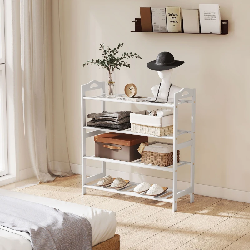 HOMCOM Estantería para Zapatos de Bambú para 12 Pares de Zapatos para Entrada Pasillo Dormitorio 67,5x24,7x72 cm Blanco
