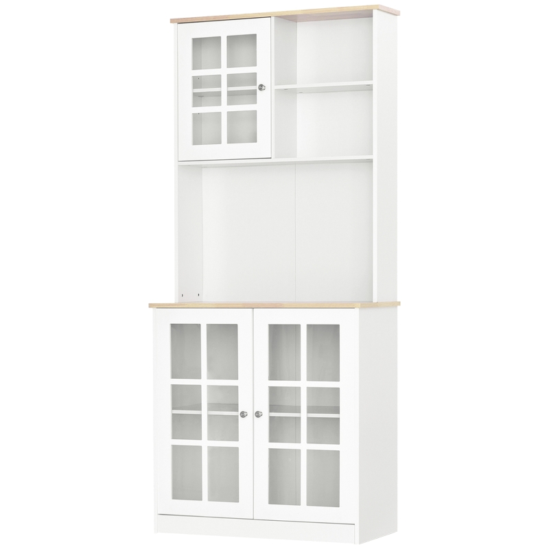 HOMCOM Credenza Moderna in Legno MDF Bianco con 2 Vetrinette e 1 Scaffale con Mensole Regolabili, 80 x 37 x 183 cm