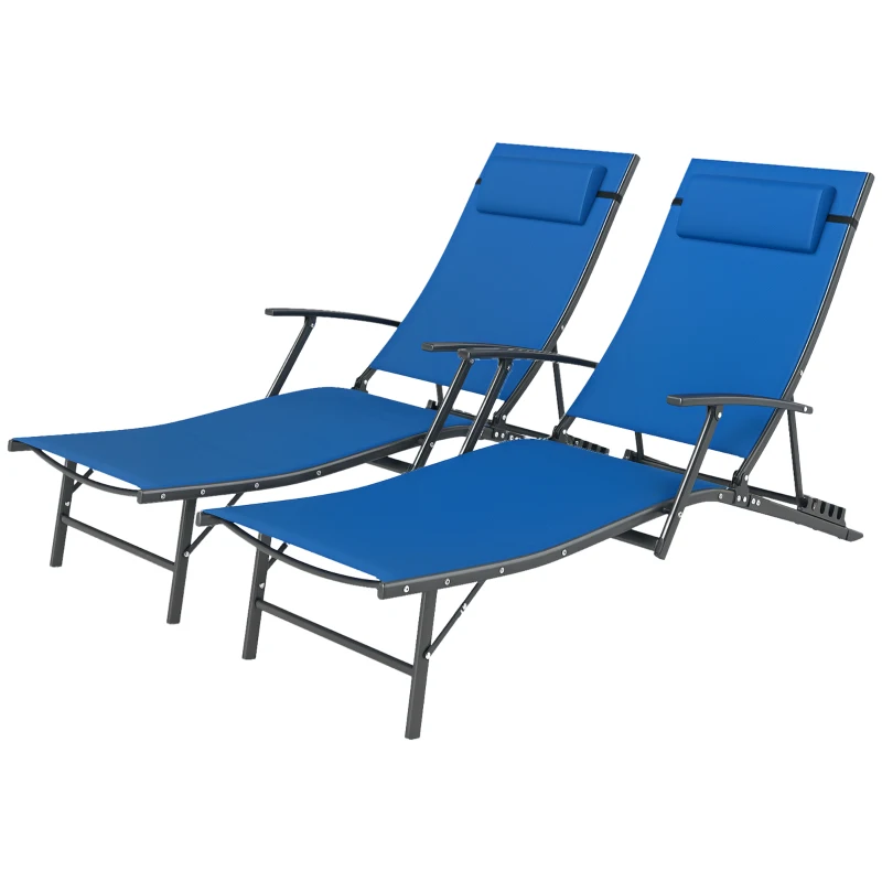 Outsunny Set of Two Adjustable Back Sun Loungers - Blue