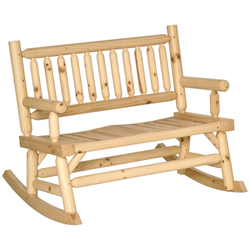 Outsunny Schaukelbank Gartenbank Holzbank, Baumstamm-Optik, wetterbeständig,  112 cm x 96 cm x 93 cm, Natur