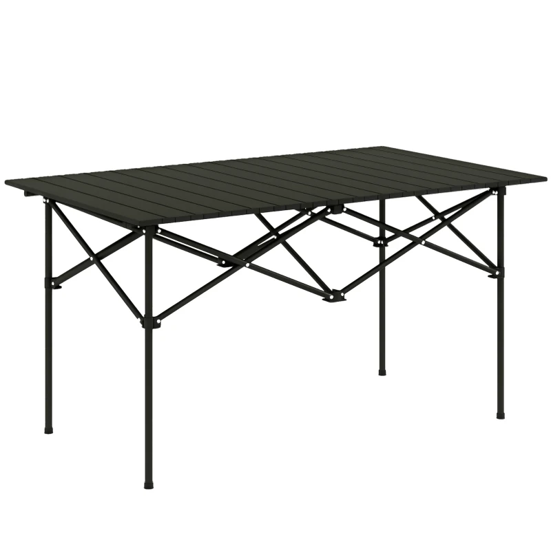 Outsunny Campingtisch Klapptisch mit Aufrollbare Tischplatte Gartentisch aus Aluminium 2 Personen 95 x 55cm Schwarz