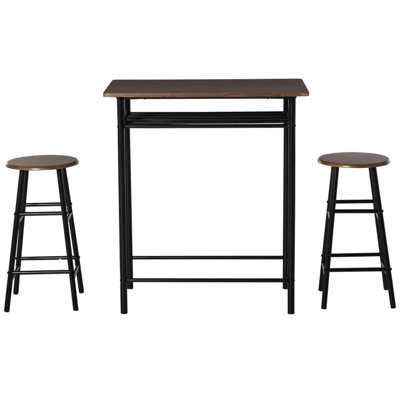 HOMCOM Bargarnitur, 3-teilig, Tisch & 2 Hocker, Regal, Industrie-Design, Schwarz/Eiche