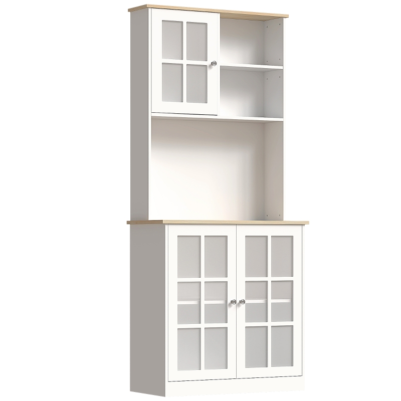 HOMCOM Alacena de Cocina con Estantes y Puertas de Vidrio para Pequeños Electrodomésticos y Menaje 80x37x183 cm Blanco