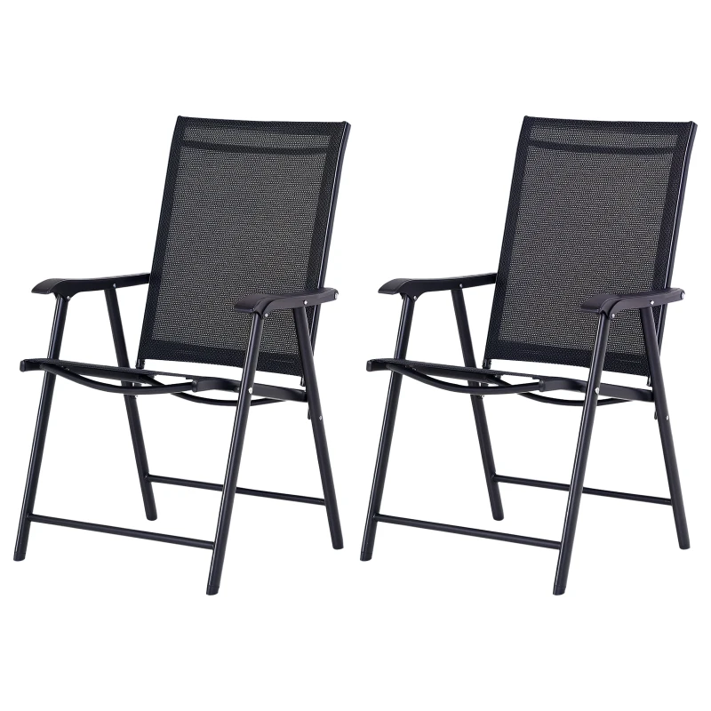 Outsunny Conjunto de 2 Sillas Plegables para Exterior con Reposabrazos  para Jardín Terraza Carga 110 kg 58x64x94 cm Negro