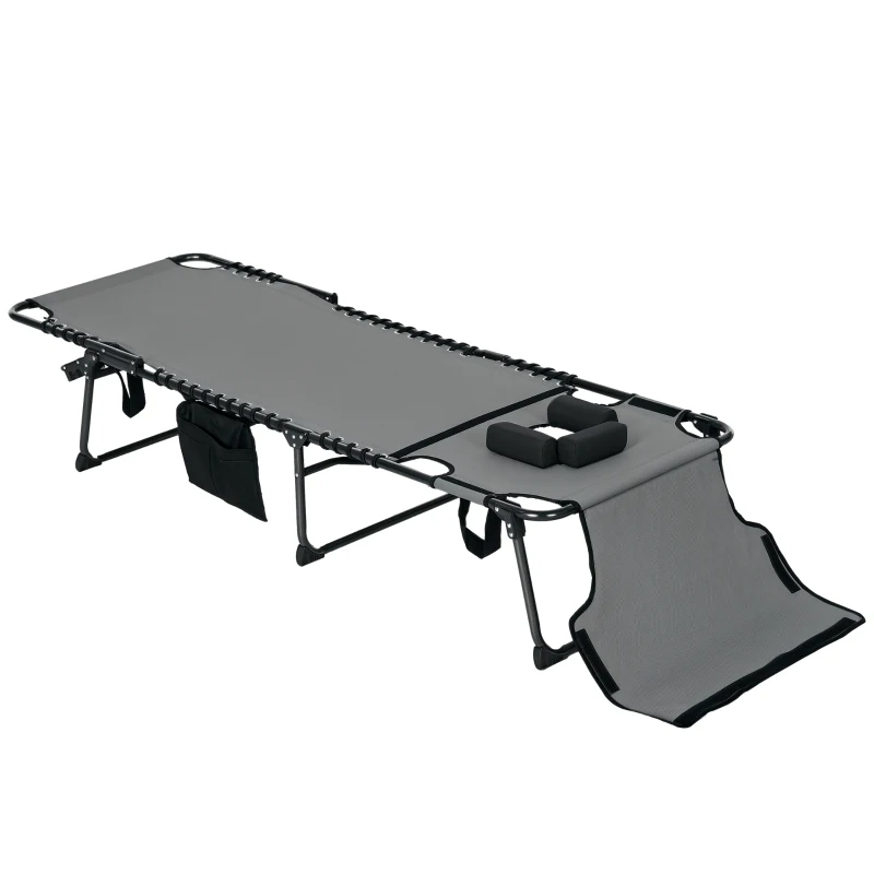 Outsunny Folding Sun Lounge with 5-level Reclining Back, Outdoor Tanning Chair with Reading Hole, Outdoor Sun Lounge with Side Pocket, Headrest, for Beach, Yard, Patio, Grey