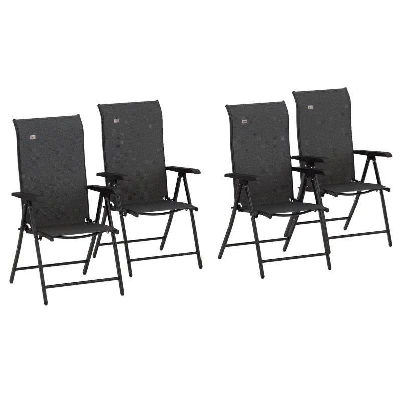 Outsunny Set of Four Folding Garden Chairs, with Seven-Position Adjustable Backs, Grey