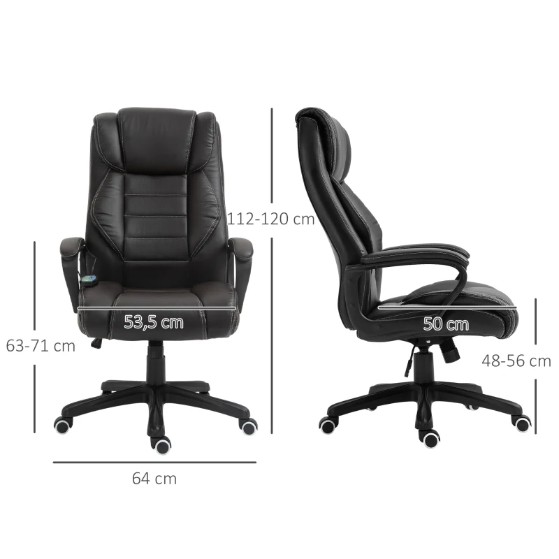 Vinsetto Massage Bureaustoel, verstelbare Directiestoel, ergonomische Draaistoel, 6 Vibratiepunten, Bruin(m-3)
