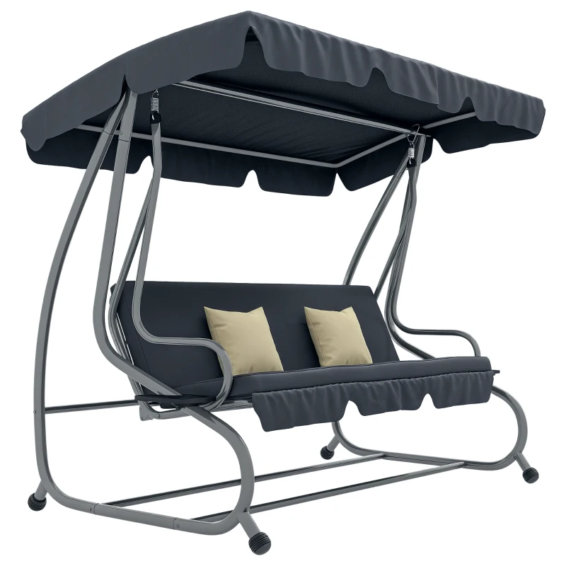 Outsunny Balancelle de Jardin 3 Places Convertible Toit Inclinaison réglable 2 tablettes Support 2L x 1,2l x 1,64H m métal