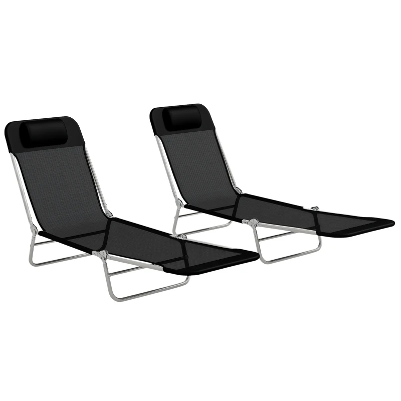 Outsunny Set of Two Steel Frame Sun Loungers, with Reclining Backs - Black