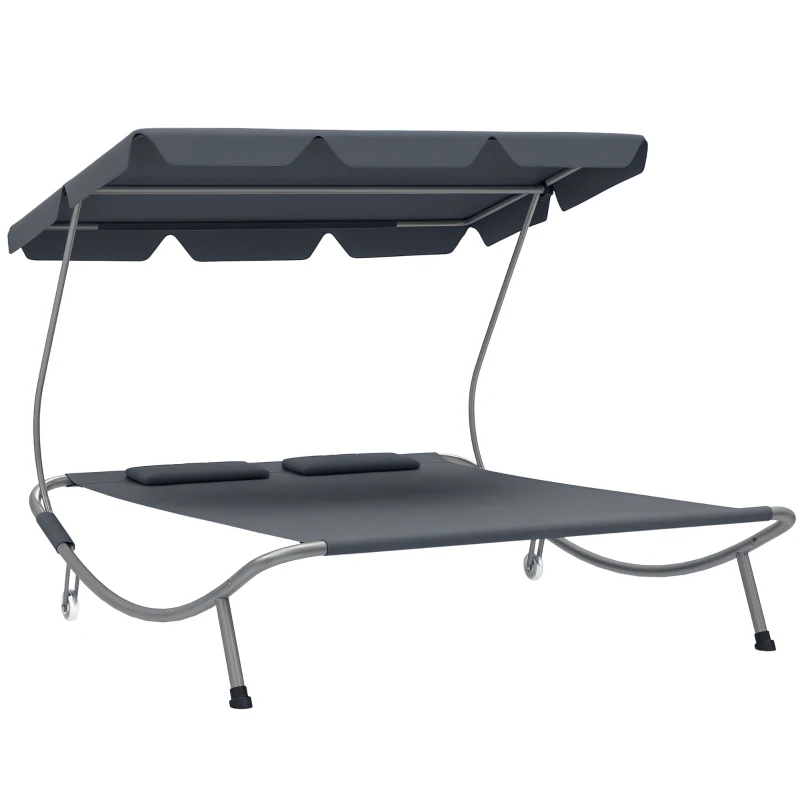 Outsunny Double Outdoor Bed, with Canopy - Light Grey