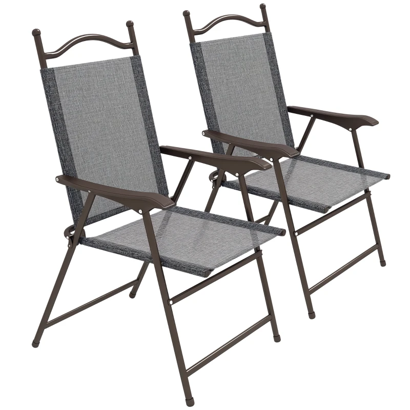 Outsunny Set of Two Folding Garden Chairs, with Fabric Mesh Seats - Grey