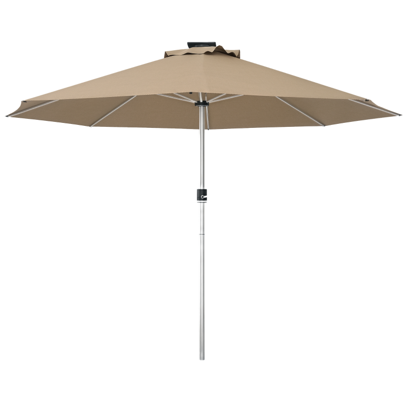 Outsunny 3m Parasol, with Solar-Powered LED Lights - Khaki