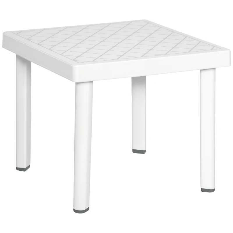 Outsunny Garden Side Table Plastic Outdoor Square Coffee End Table for Drink Snack, White