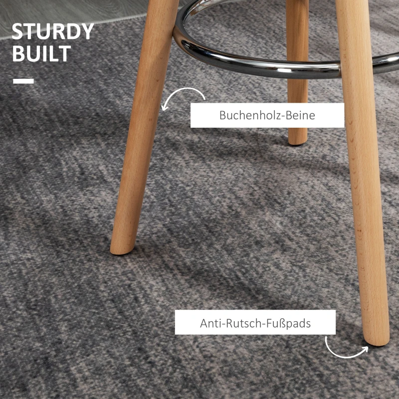 HOMCOM 2er-Set Barhocker Barstühle Skandi-Design, Fußtstütze, 38,5 cm x 42,5 cm x 91 cm, Natur + Weiß