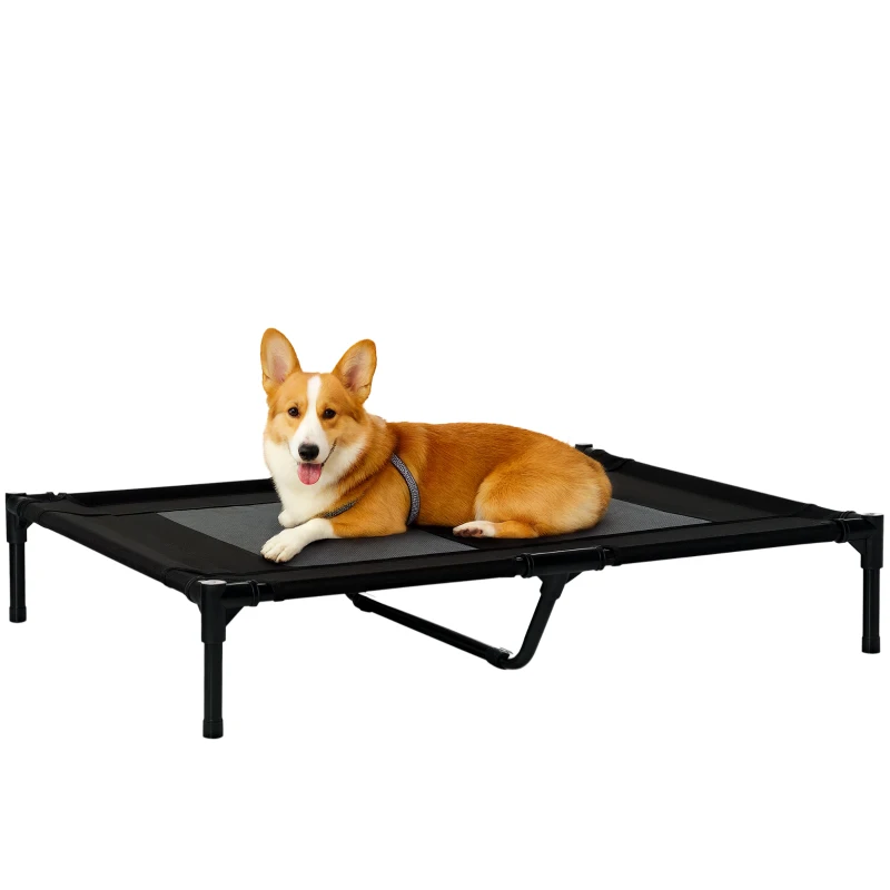 PawHut Cama para Mascotas Portátil con Zona de Malla Transpirable y Tela Oxford para Interior Exterior 92x76x18 cm Negro