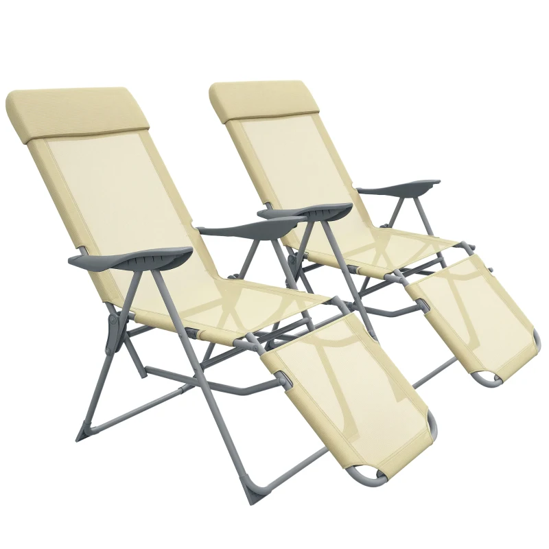 Outsunny Set of Two Sun Loungers, with Five-Position Adjustable Backs - Beige