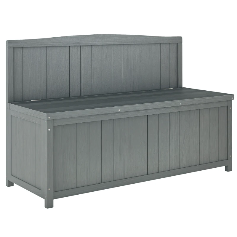 Outsunny Wood Storage Bench for Patio Furniture, Outdoor Garden Seating Tools, Grey
