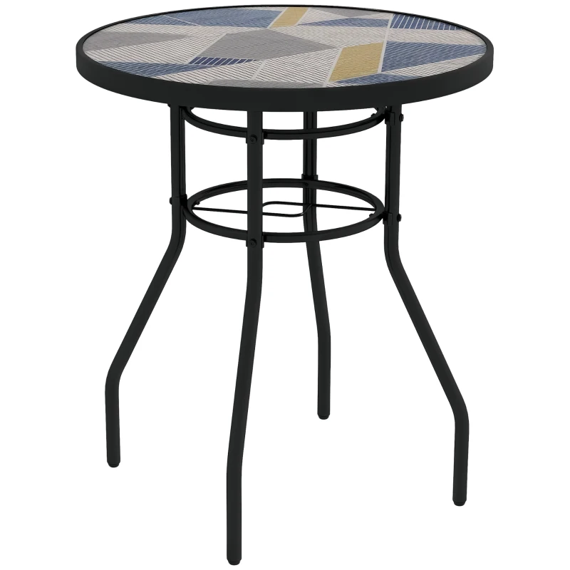 Outsunny Φ60 Garden Table, with Glass Printed Tabletop - Multicolour