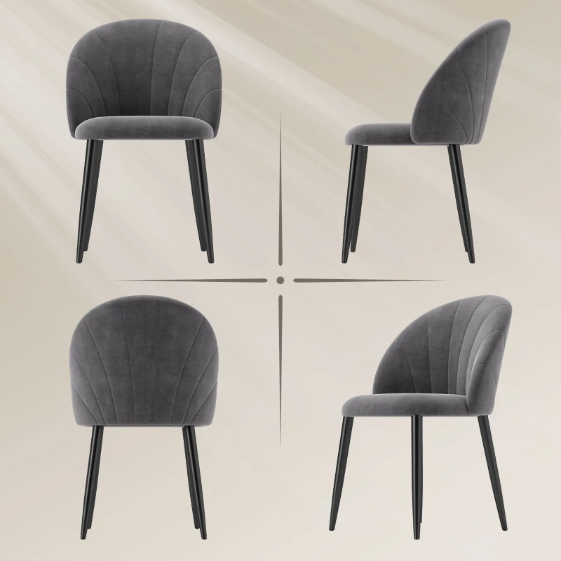 HOMCOM 2er-Set Esszimmerstühle Akzentstühle Küchenstühle, Retrodesign, Samtoptik, 52 cm x 54 cm x 79 cm, Grau