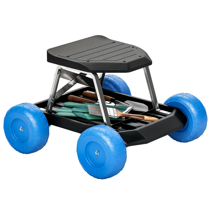 Outsunny Garden Storage Cart, with Top Seat - Blue