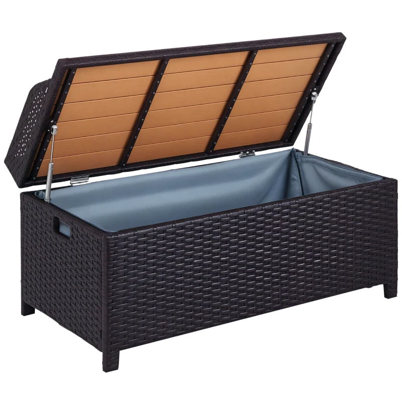 Outsunny 130 L Rattan Garden Storage Box, with Seat - Mixed Brown