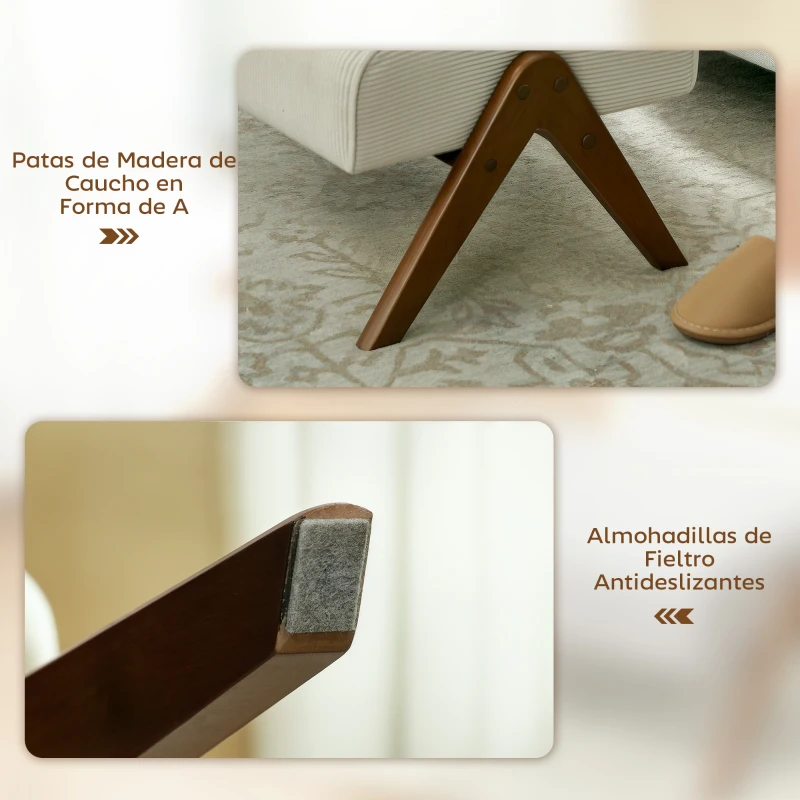 HOMCOM Reposapiés de Salón Taburete Bajo con Asiento Acolchado Patas de Madera para Sala de Estar Dormitorio 69x47x36 cm Beige