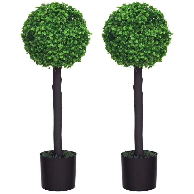 HOMCOM Set de 2 Arbustos Artificiales Decorativos 60cm Boj Sintético para Decoración Interior y Exterior Ø20x60 cm Verde