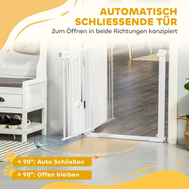 PawHut Absperrgitter für Haustiere, verstellbar, mit kleiner Tür, Stahl, Kunststoff, Weiß(m-5)
