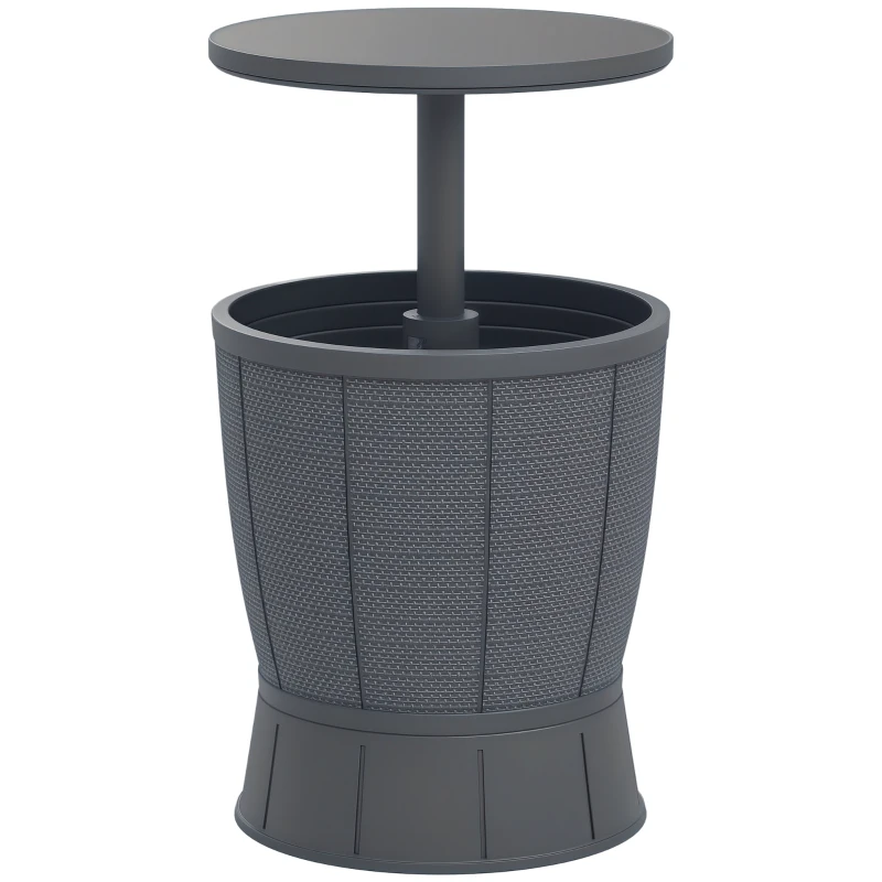 Outsunny Table à glacière 3 en 1, table de cocktail avec seau à glace, plateau télescopique pour jardin, Ø 49 x 58-84 cm, gris