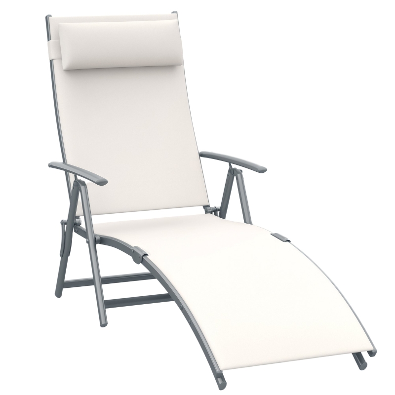 Outsunny Sdraio da Giardino Pieghevole con Cuscino, Schienale con 7 Reclinazioni, 137x63.5x100.5cm, Beige