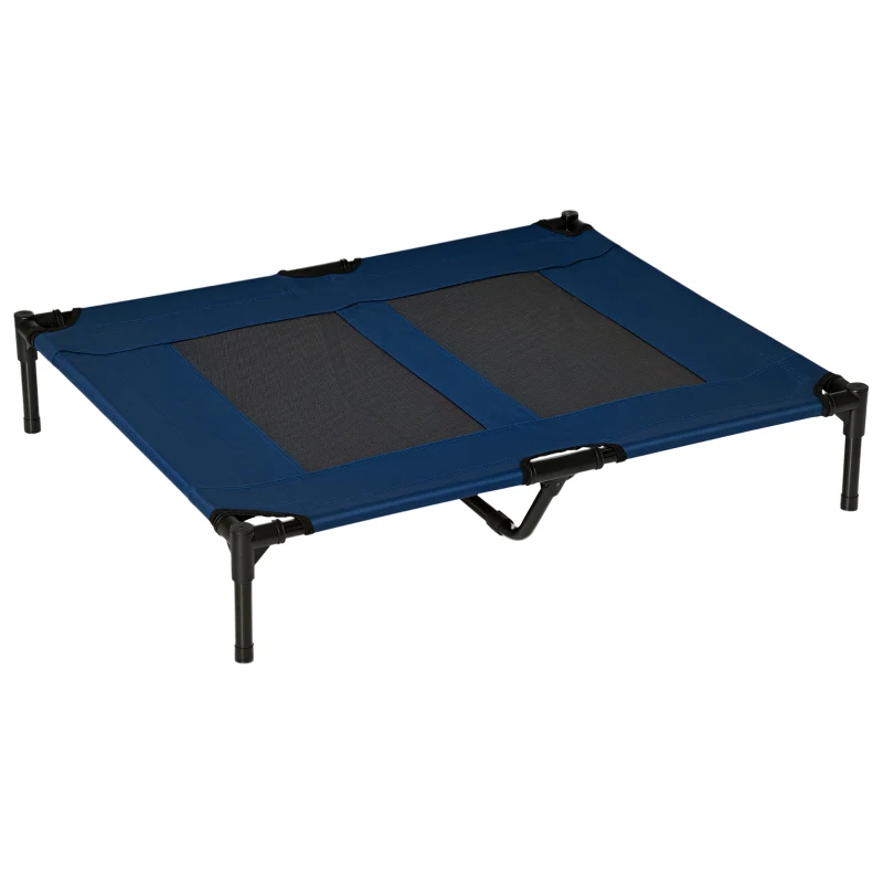 PawHut Cama Elevada para Perros Gatos Portátil Cama para Mascotas con Zona de Malla Transpirable y Tela Oxford para Interior Exterior 91,5x76,2x18 cm Azul