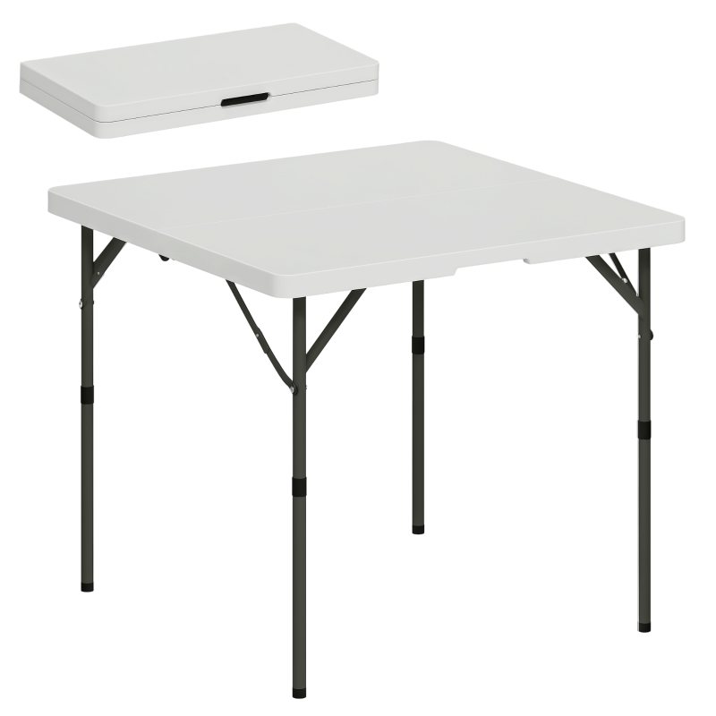 Outsunny Masă de Camping Pliabilă cu 2 Înălțimi Reglabile, 86x86x74 cm, Alb