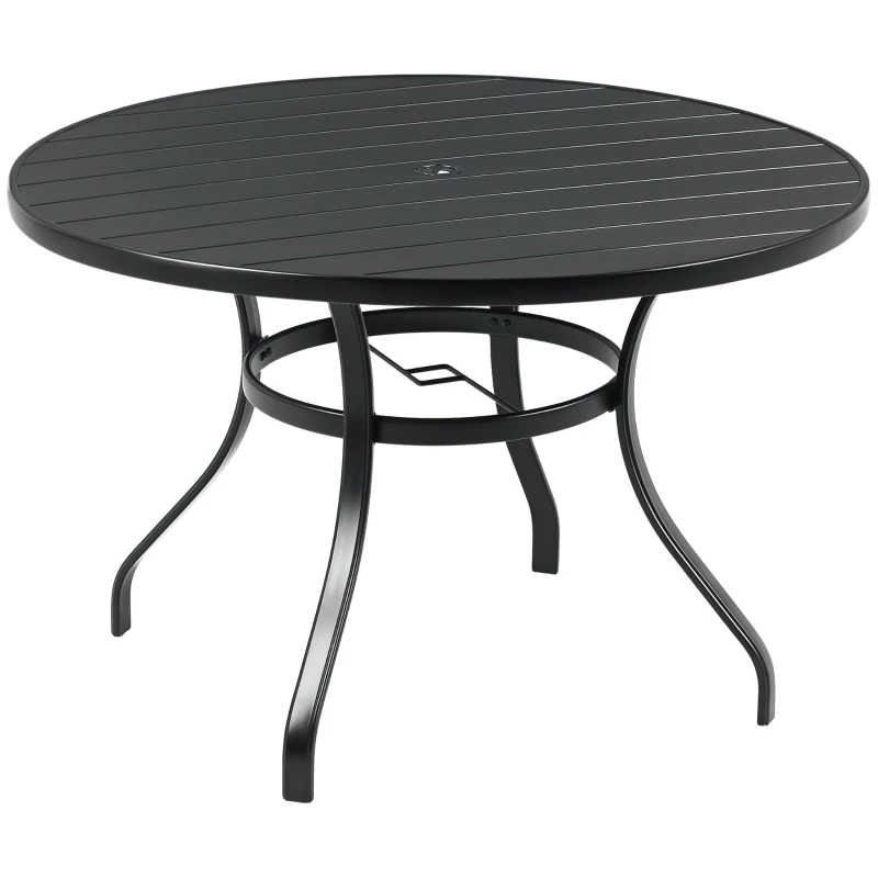 Outsunny Mesa de Jardín Redonda de Acero para 4 Personas con Orificio para Sombrilla Ø38 mm Estable y Resistente Ø115x72 cm Negro
