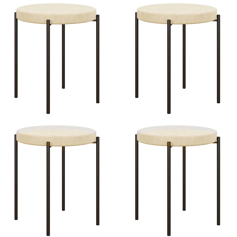 HOMCOM Küchenhocker 4-er Set, stapelbar, Samtoptik, bis 100kg, Metallrahmen, 41,5 x 41,5 x 46 cm, Cremeweiß